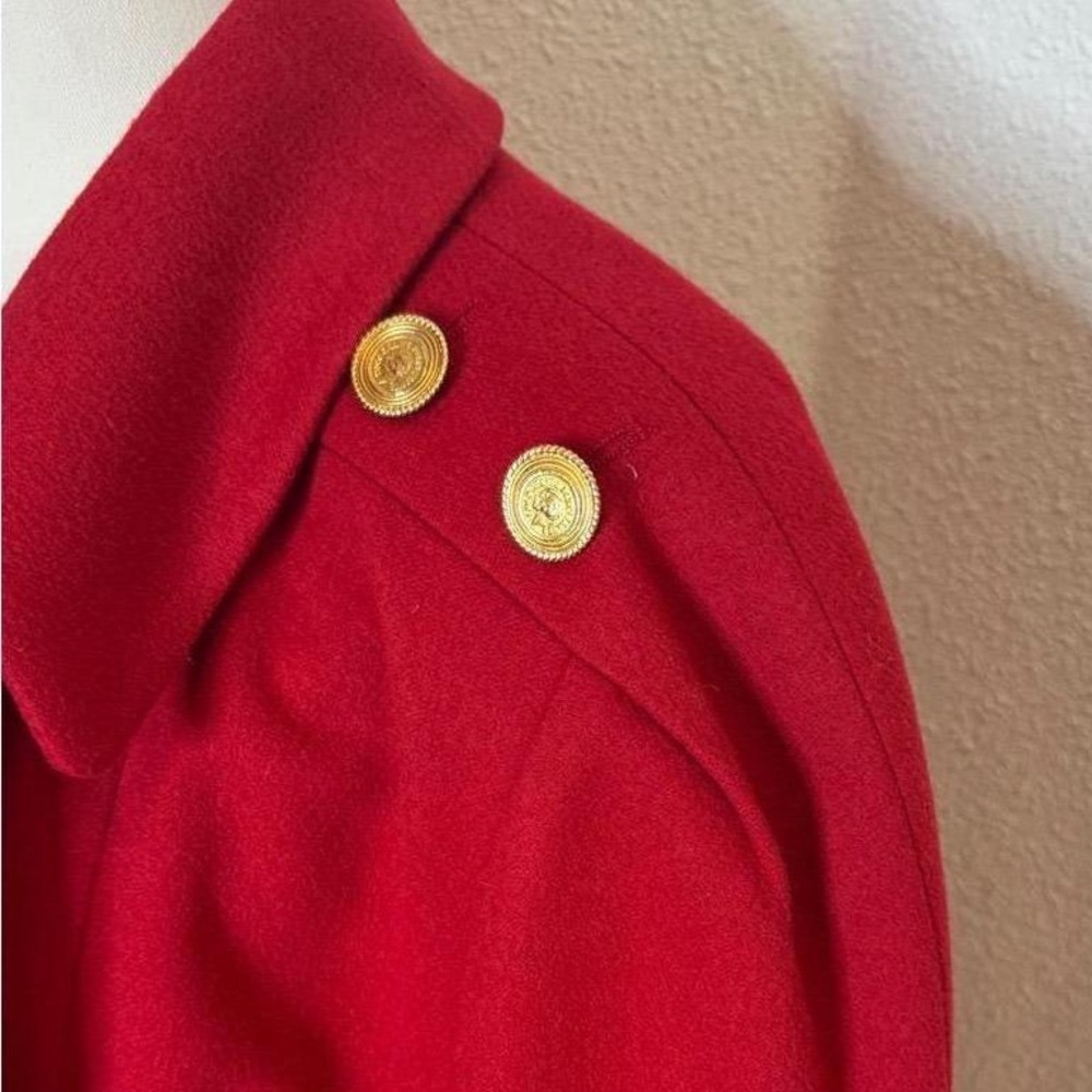 CHANEL VTG 80s Red Wool Double Breasted Coat Coco Coin Buttons 34 - Picture 11 of 12